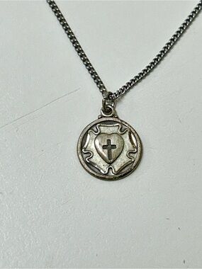 Vtg Sterling Silver I AM A LUTHERAN Medallion Pendant Christian Necklace